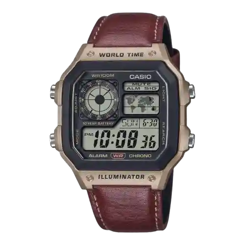 Casio AE-1200WHL-5A World Time Leather Strap Digital Watch